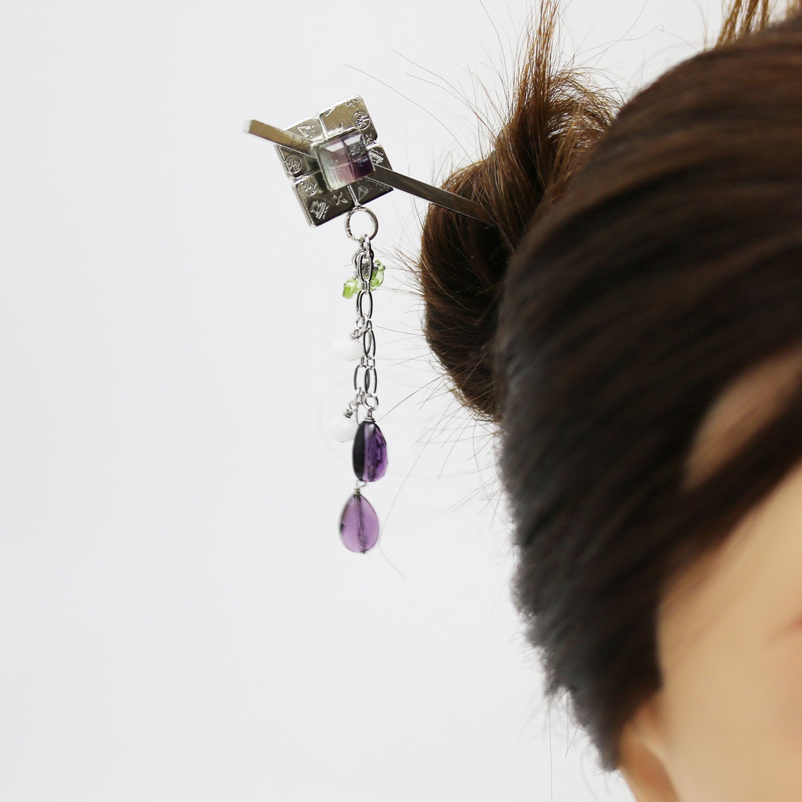 かんざし 紫 虹 アメジスト ペリドット TAMARUSAN