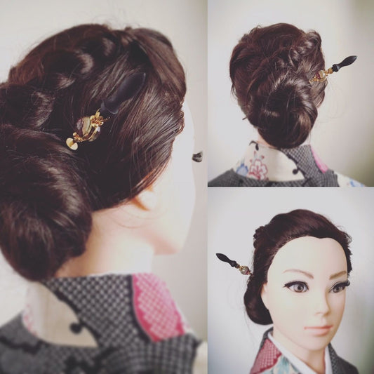 着せ替えかんざし 木製 虹 パープル 24金 TAMARUSAN