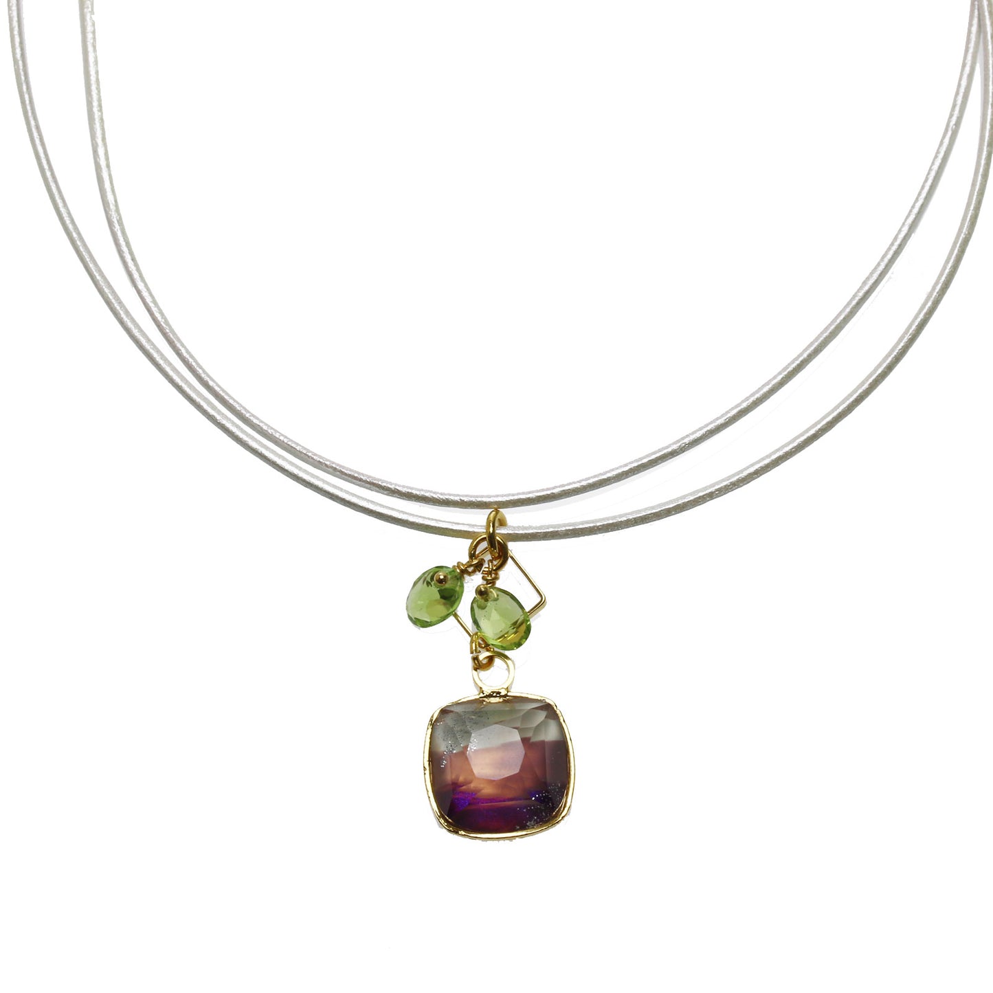 チョーカー 紫 ペリドット 2連革紐 TAMARUSAN