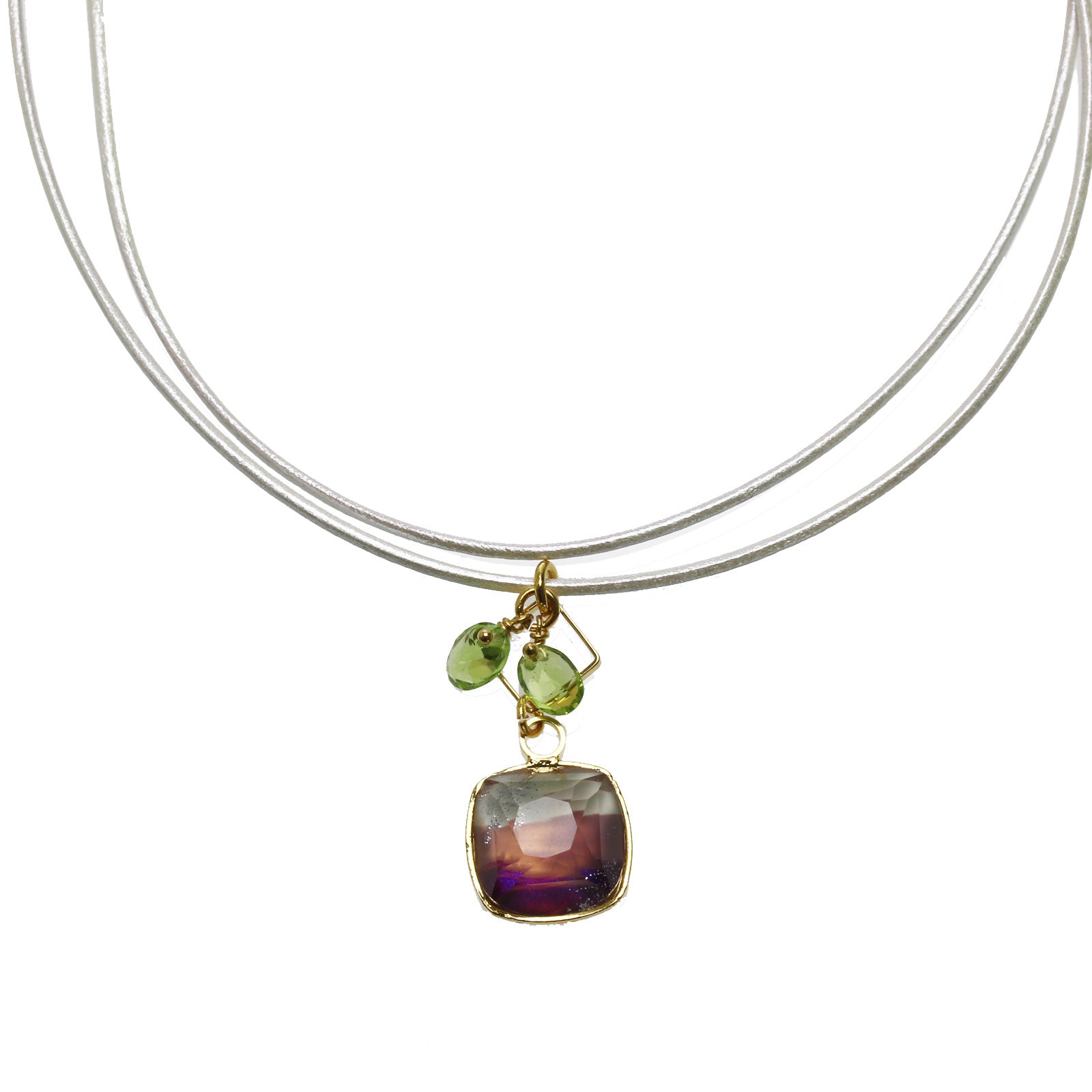 チョーカー 紫 ペリドット 2連革紐 TAMARUSAN