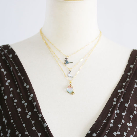 3連ネックレス 七宝 恐竜 鳥 ペリドット 金 ピンク TAMARUSAN