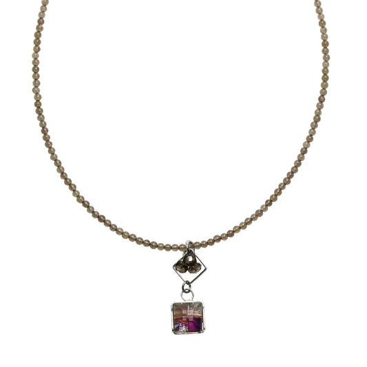 チョーカーネックレス スモーキークォーツ 虹 紫 TAMARUSAN