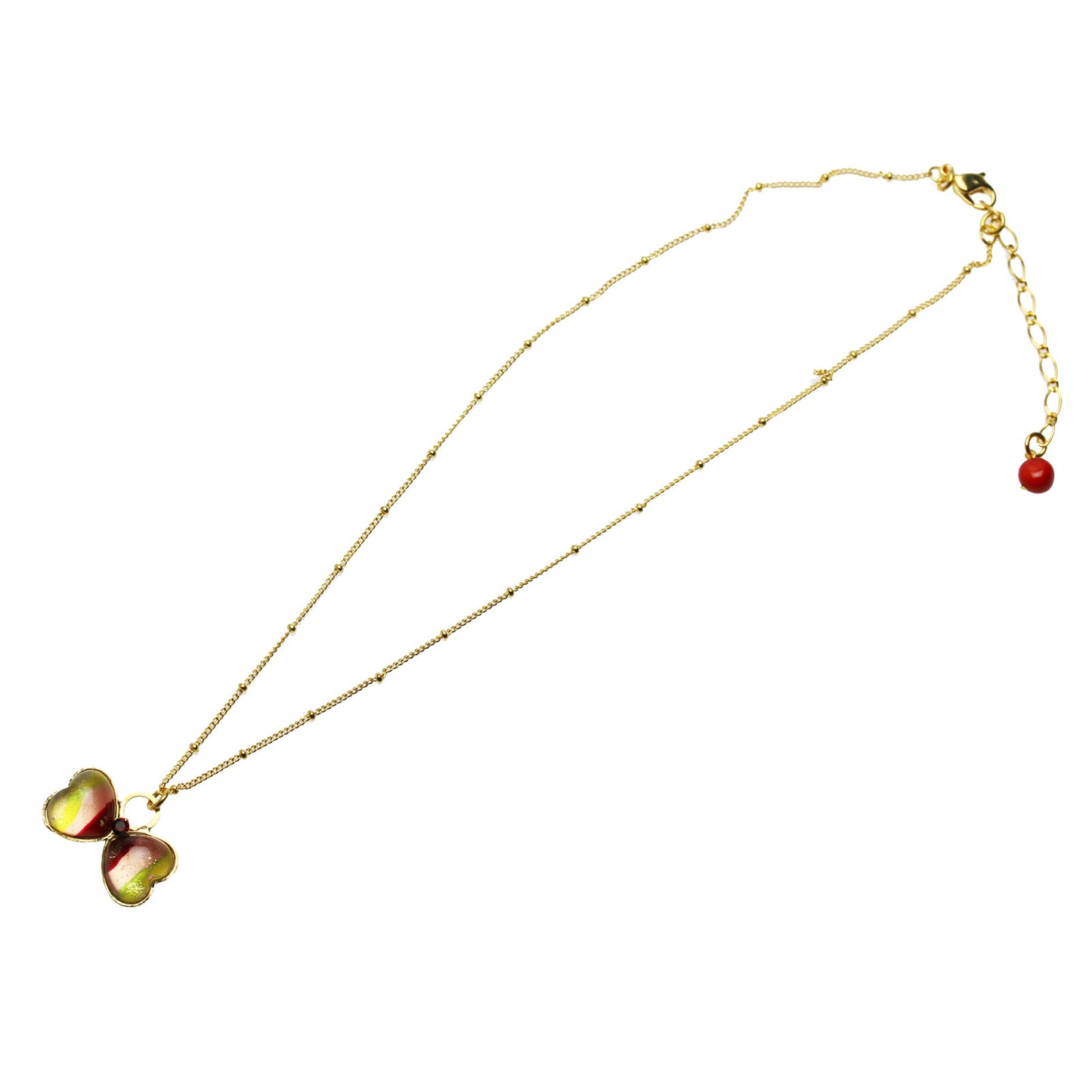 ネックレス リボン オレンジ 繊細チェーン TAMARUSAN