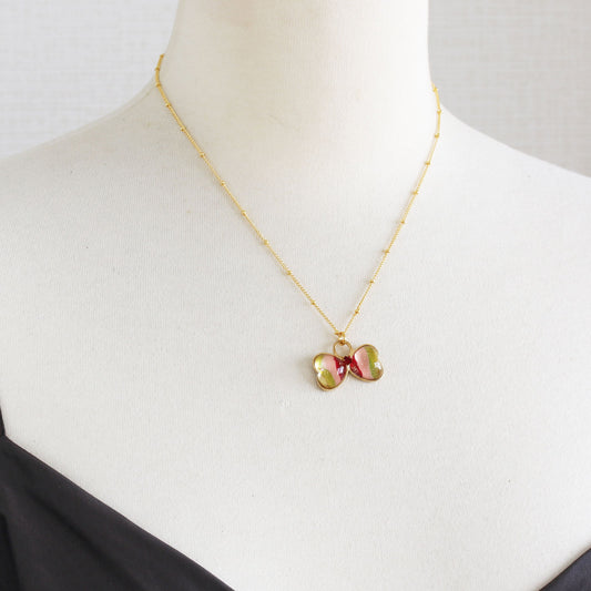 ネックレス リボン オレンジ 繊細チェーン TAMARUSAN