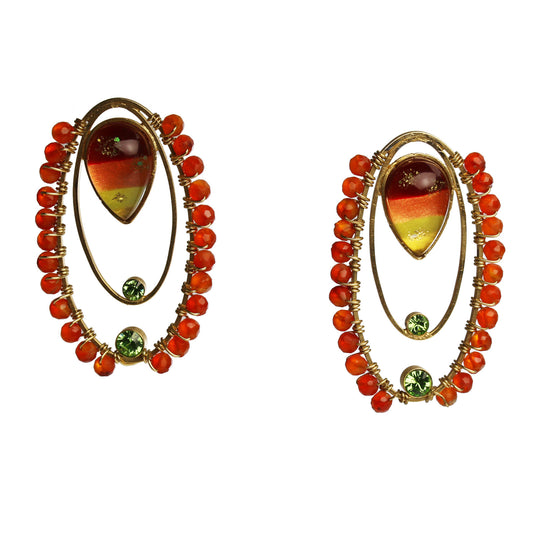 ピアス オレンジ 虹 カーネリアン 大ぶり TAMARUSAN