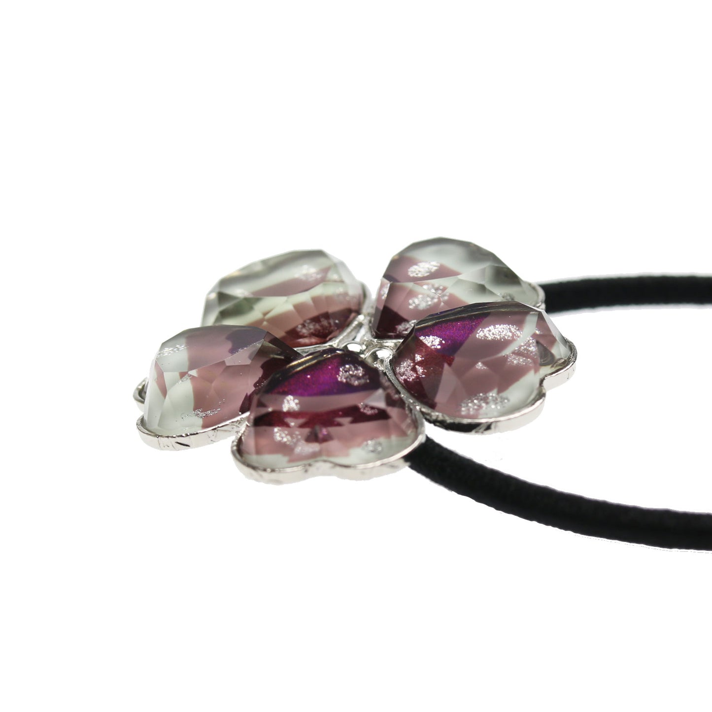 ヘアゴム 紫グラデーション 虹 花 銀ラメ TAMARUSAN