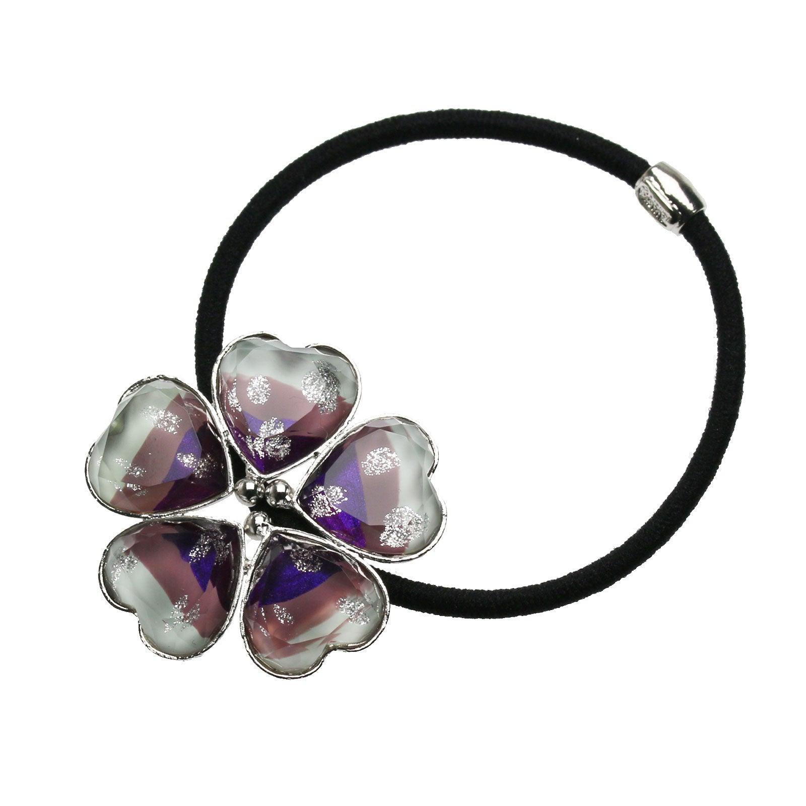 ヘアゴム 紫グラデーション 虹 花 銀ラメ TAMARUSAN