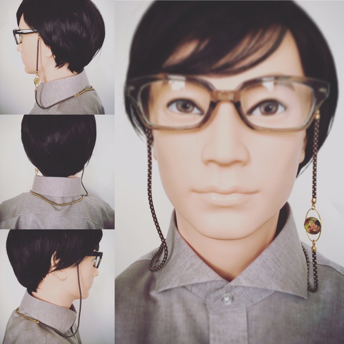 眼鏡チェーン 組紐 パンジー 金 磁気入りヘマタイト グリーン TAMARUSAN