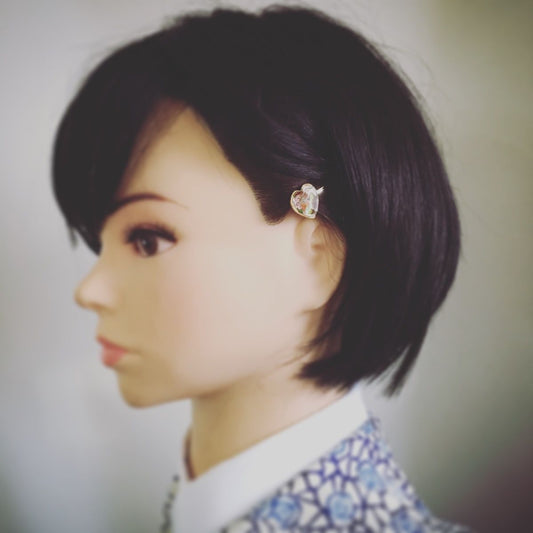 ヘアピン 黄緑 ハート パンジー 金 贈り物 TAMARUSAN