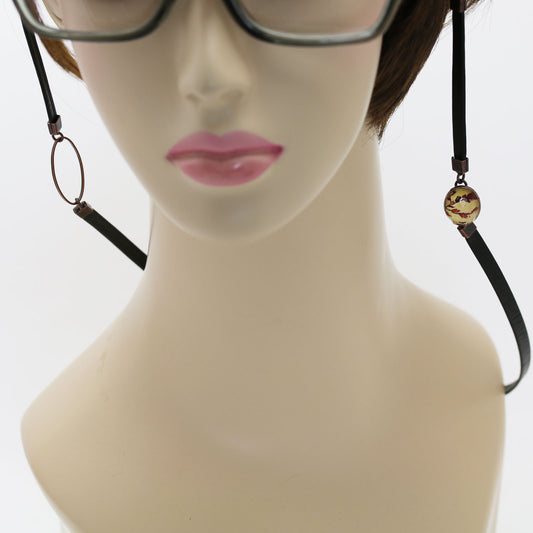 眼鏡コード 革 珊瑚 アシンメトリー 赤 TAMARUSAN