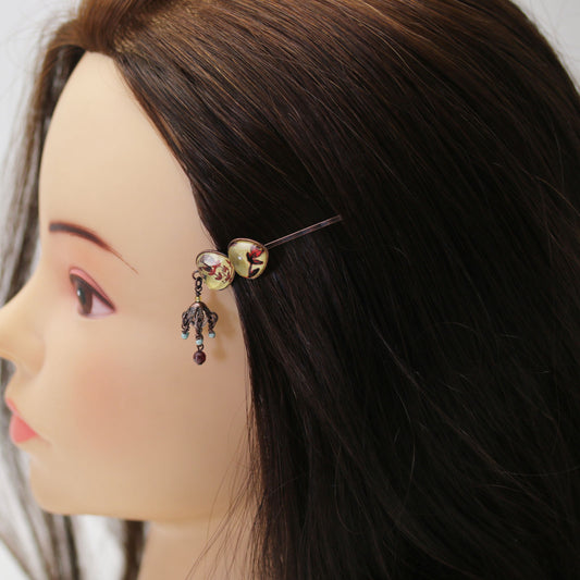 ヘアピン 水晶 ガーネット ハート 赤 大人 高級 TAMARUSAN