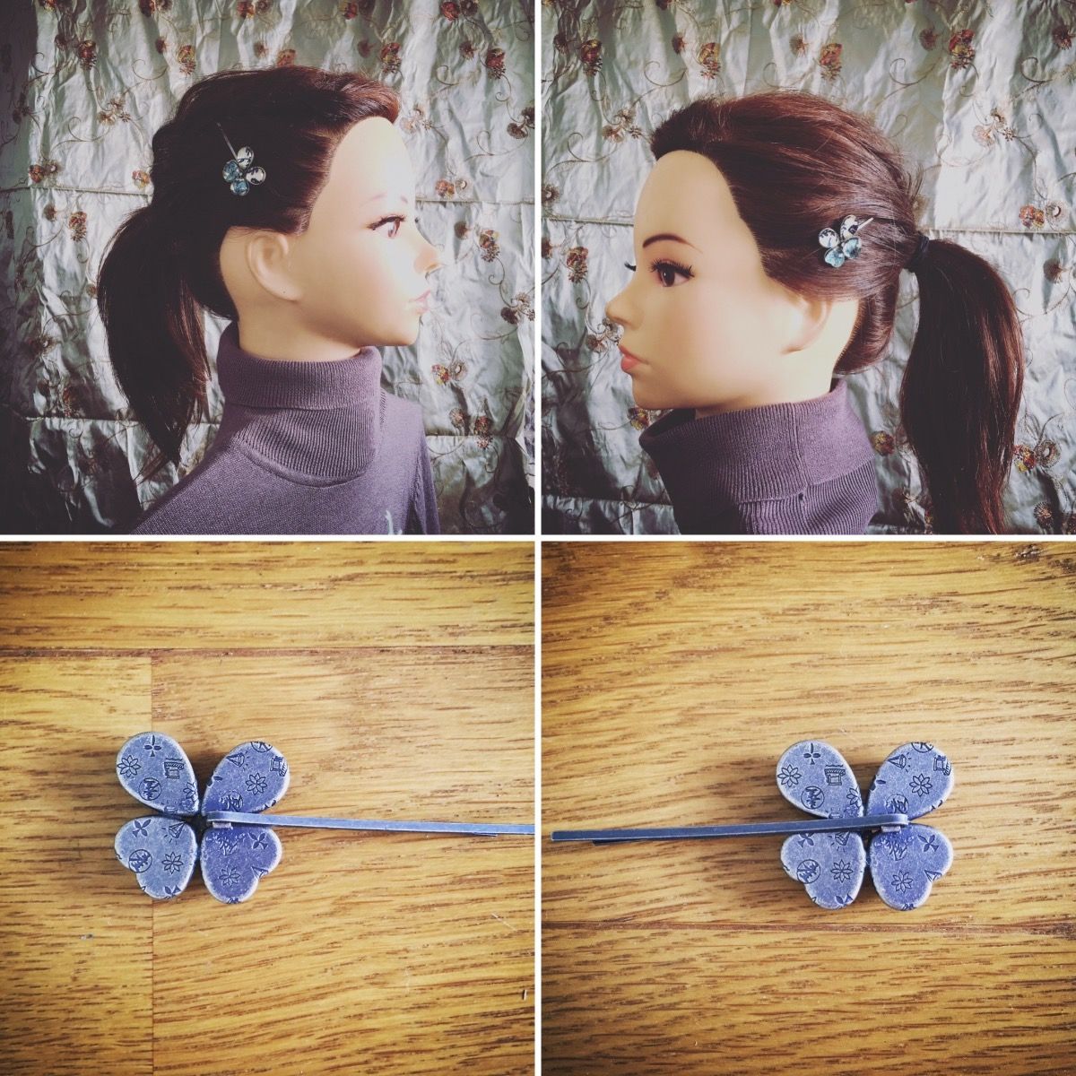 ヘアピン 蝶 青 飾り取り外し可能 TAMARUSAN