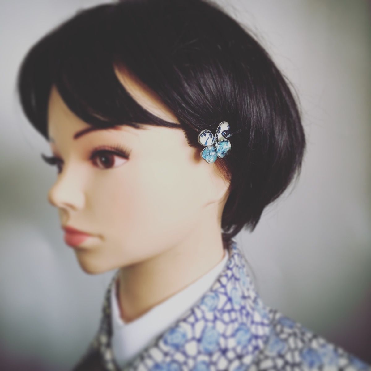 ヘアピン 蝶 青 飾り取り外し可能 TAMARUSAN