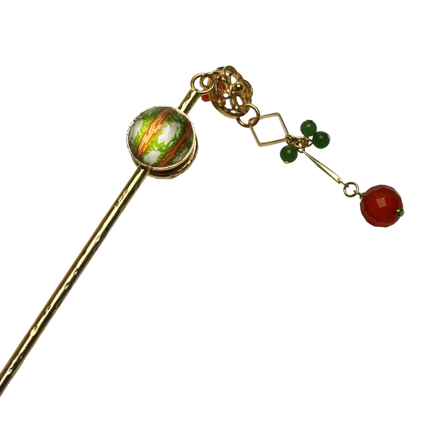 かんざし セミ 黄緑 カーネリアン 24金 TAMARUSAN