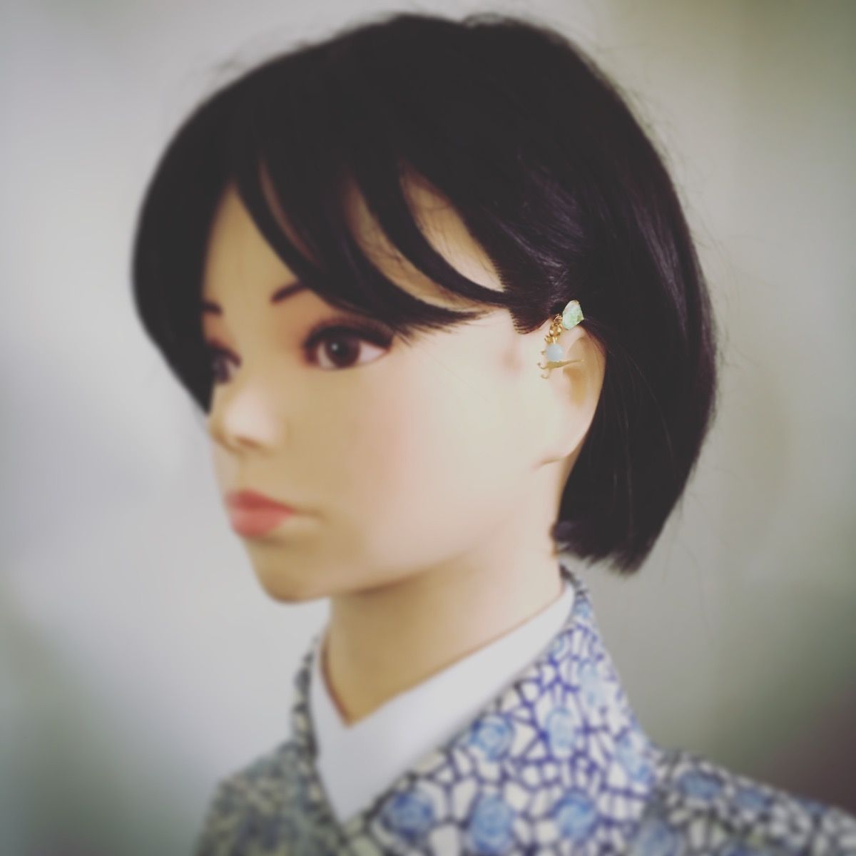 ヘアピン 金 恐竜 アマゾナイト バラ 水色 TAMARUSAN