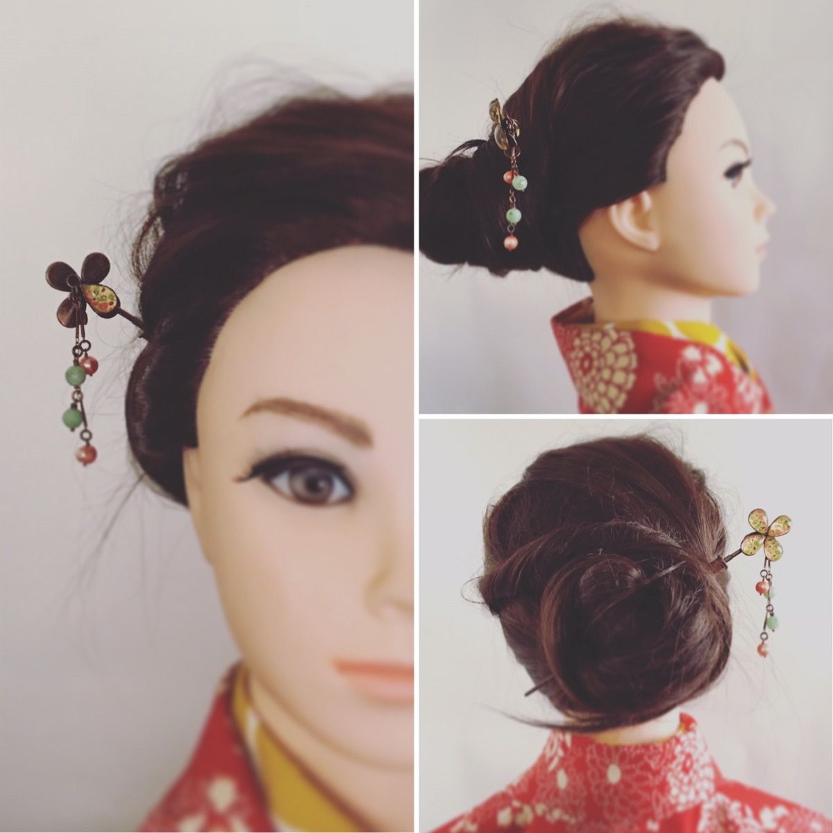 着せ替えかんざし バラ 花 淡水パール ベージュ TAMARUSAN