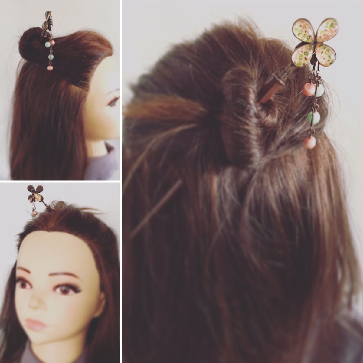 着せ替えかんざし バラ 花 淡水パール ベージュ TAMARUSAN