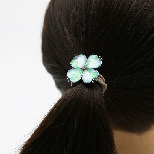 ヘアゴム バラの木 クローバー 水色 贈り物 TAMARUSAN