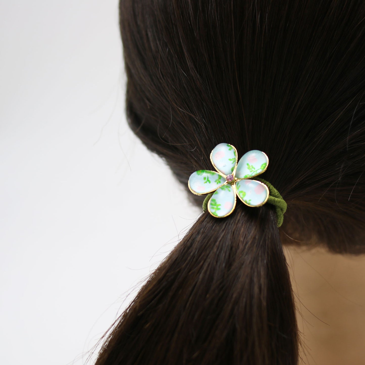 ヘアゴム バラ 水色 花 パステルカラー TAMARUSAN