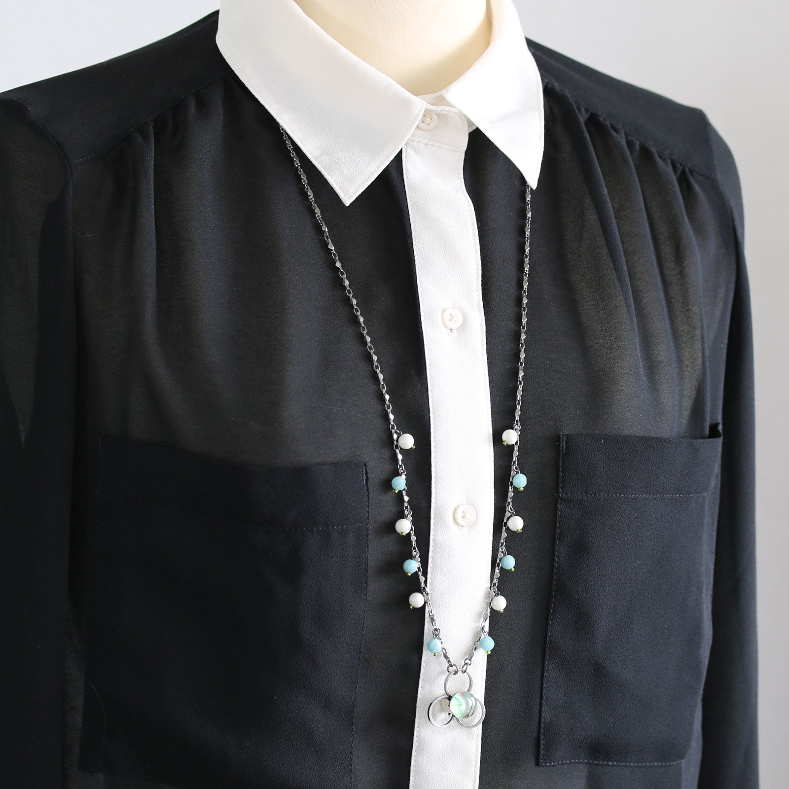 IDホルダー ネックストラップ 水色 バラ アマゾナイト TAMARUSAN