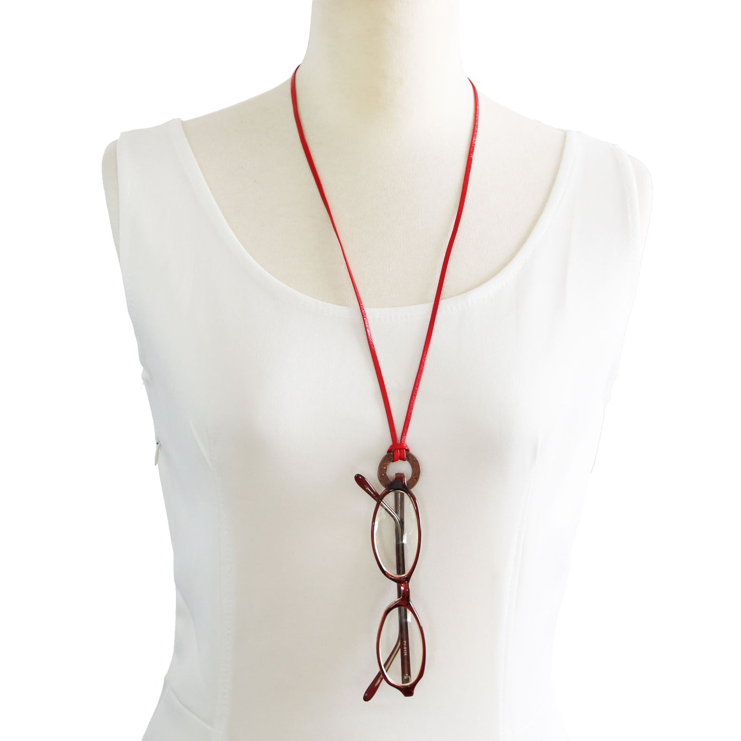 眼鏡ホルダー 赤 すいか 革紐 男女兼用 TAMARUSAN