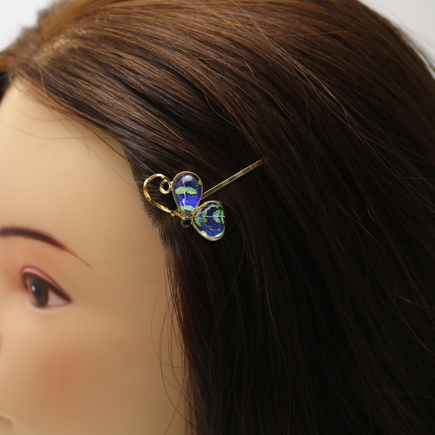 ヘアピン 蝶 青 つるくさ 24金 TAMARUSAN