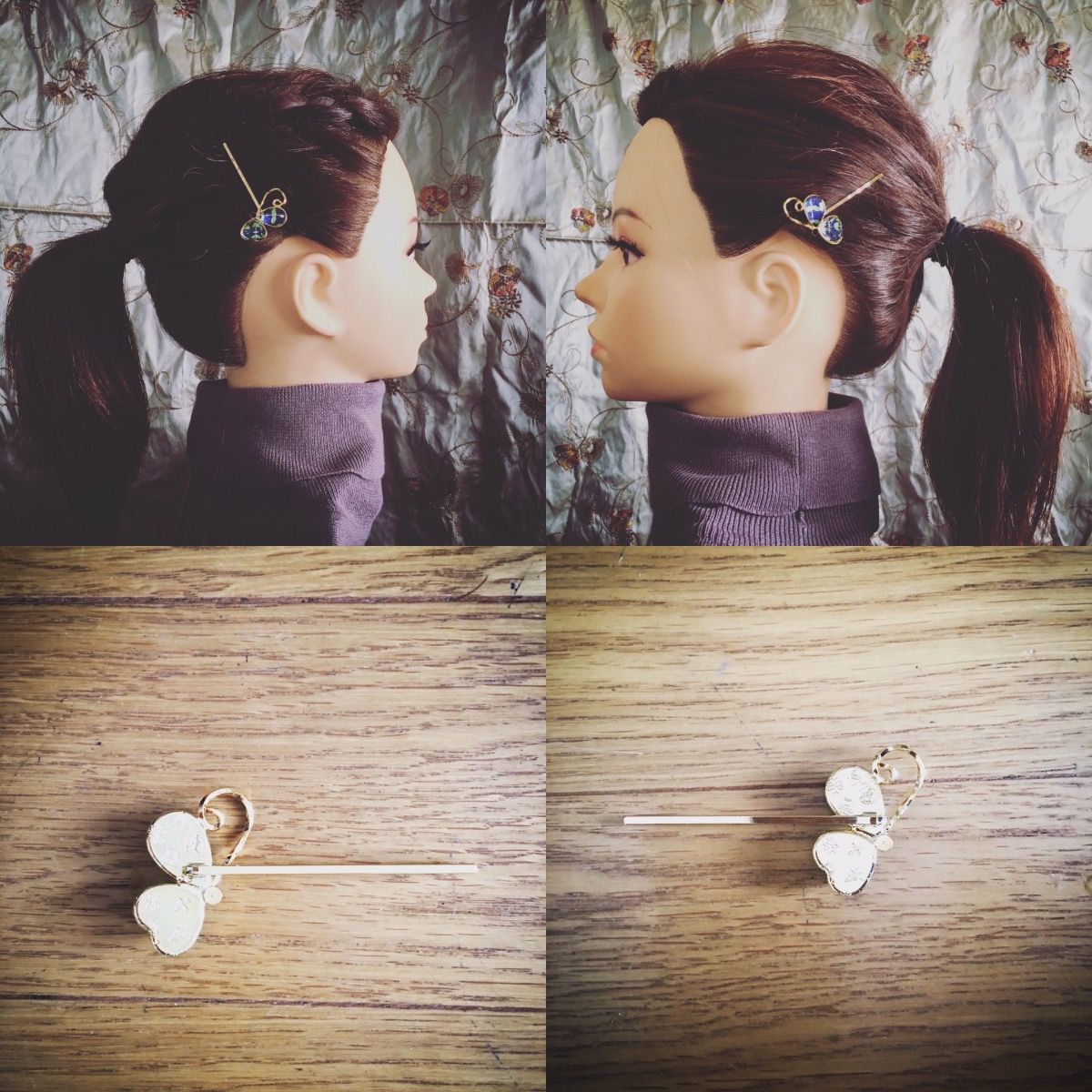 ヘアピン 蝶 青 つるくさ 24金 TAMARUSAN