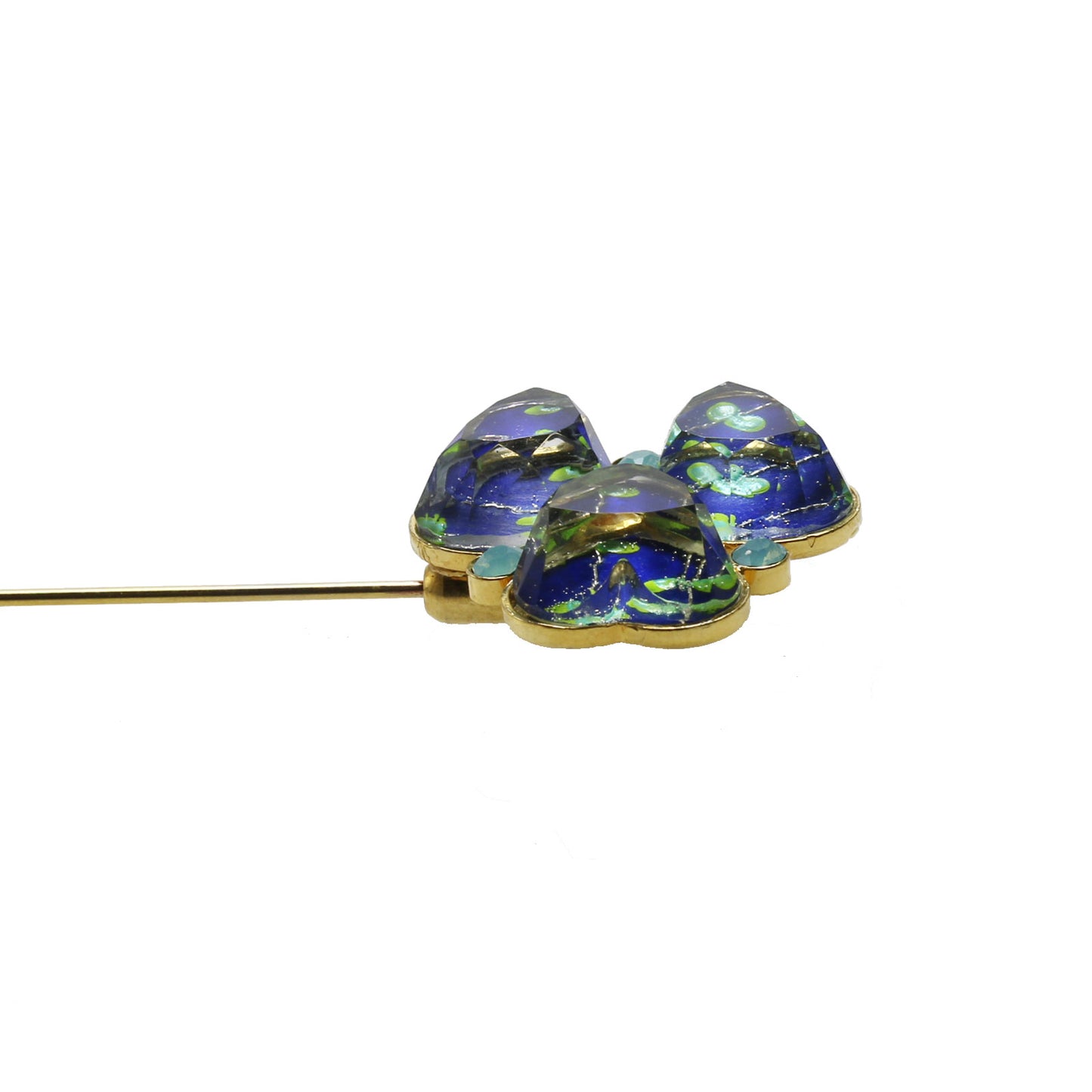 ハットピン 花 24k 金 つるくさ模様 青 TAMARUSAN
