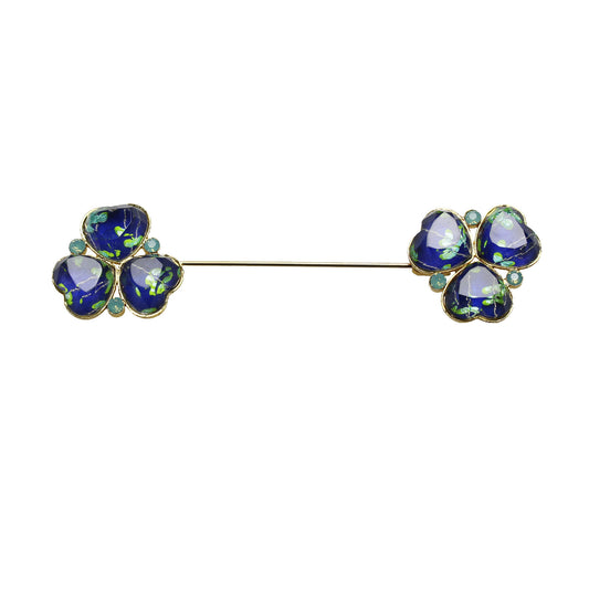 ハットピン 花 24k 金 つるくさ模様 青 TAMARUSAN