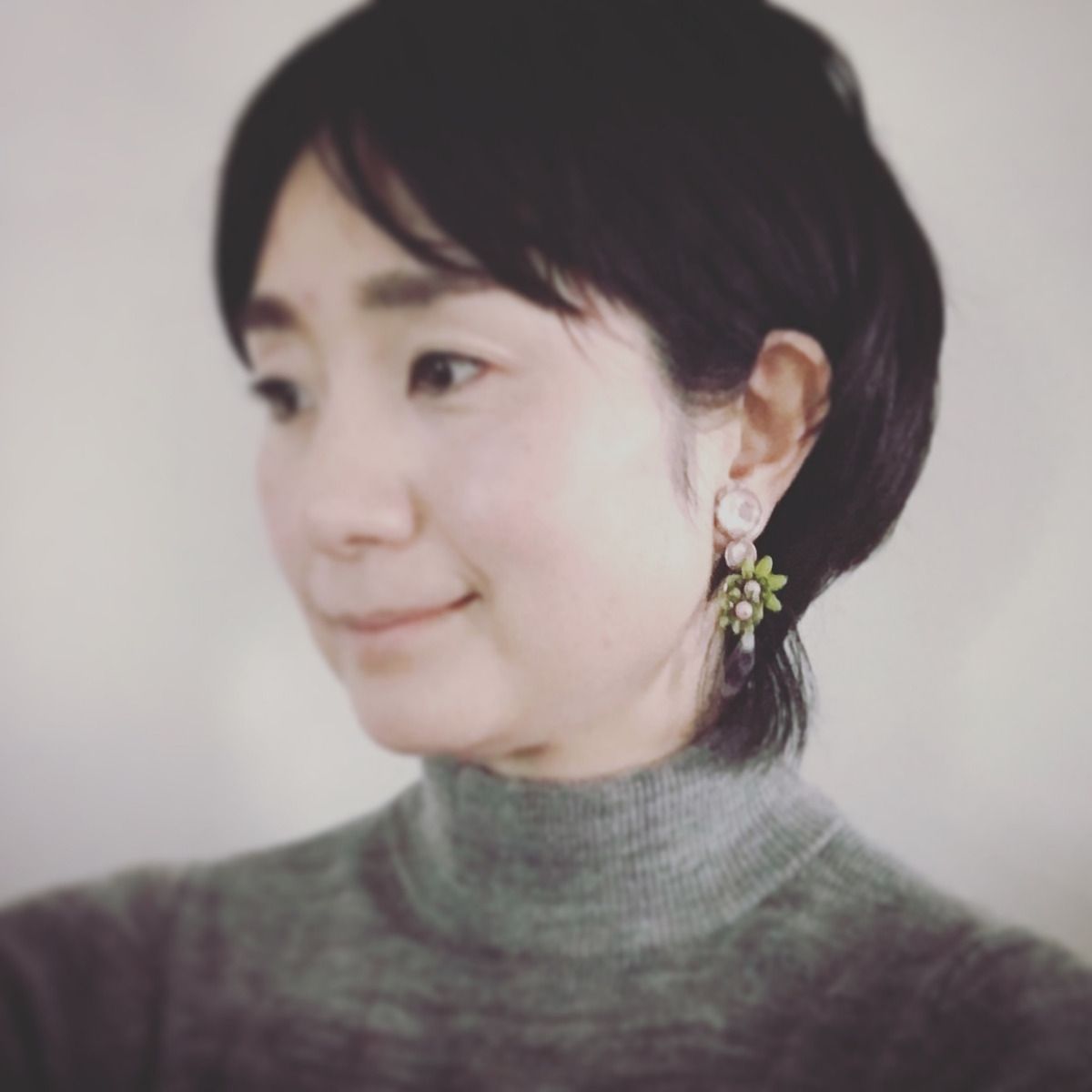 アシンメトリーイヤリング ピンク 花 アメジスト TAMARUSAN