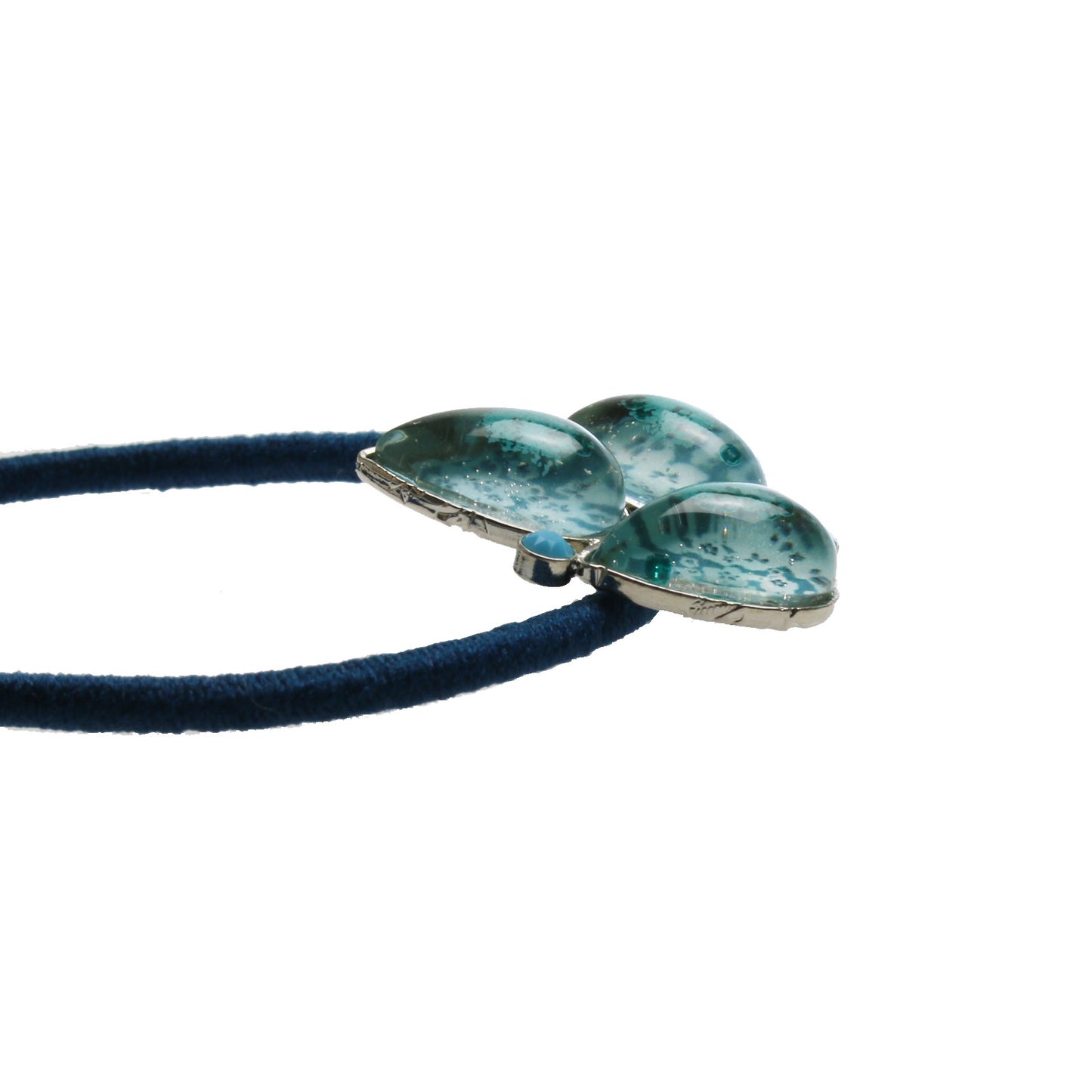 ヘアゴム 梅 青 ラインストーン TAMARUSAN