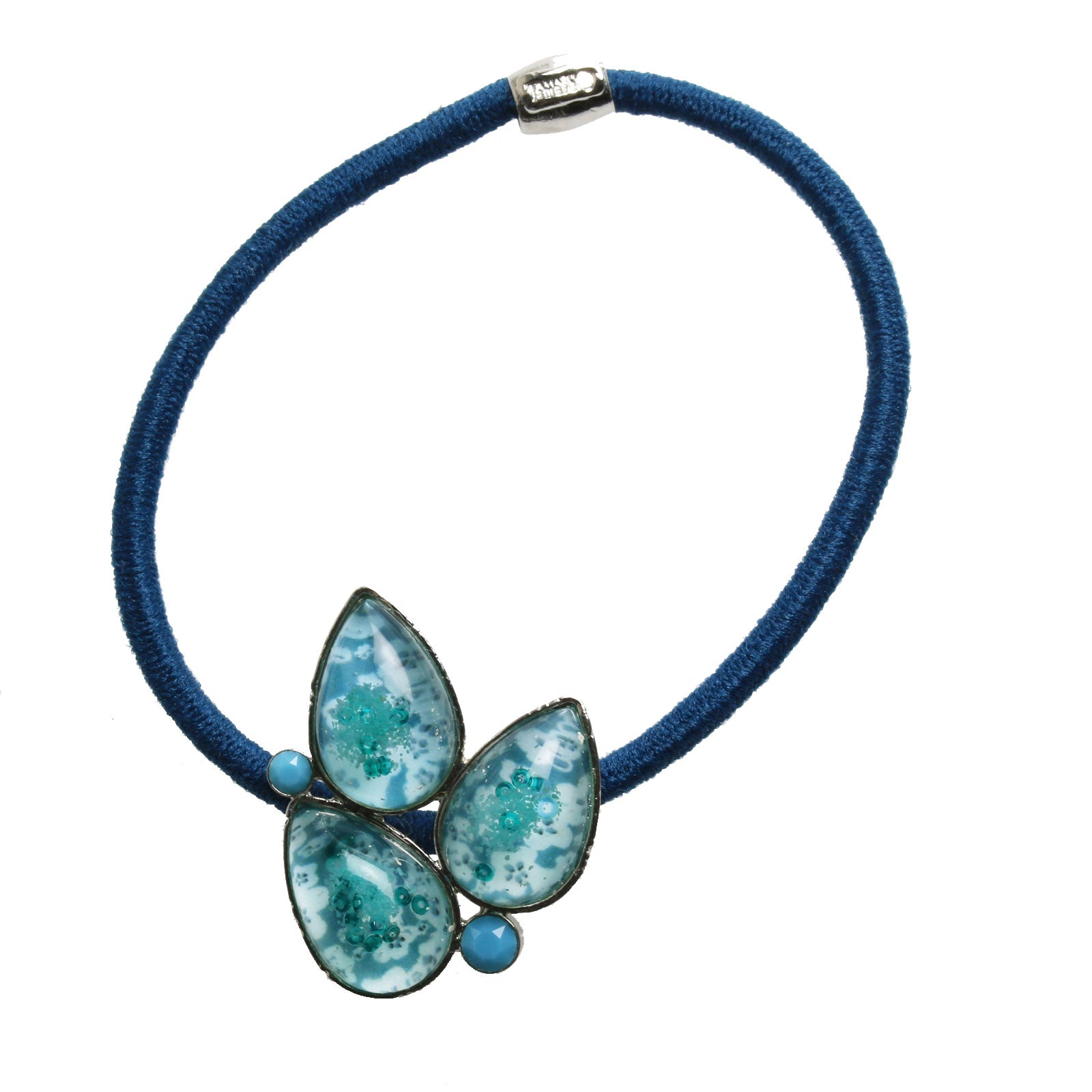 ヘアゴム 梅 青 ラインストーン TAMARUSAN