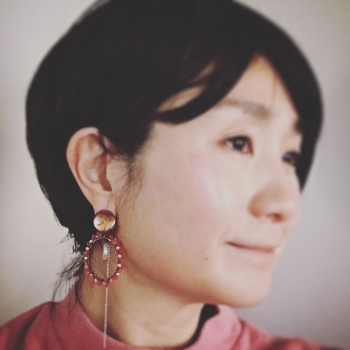 フープイヤリング オレンジ カーネリアン 淡水パール TAMARUSAN