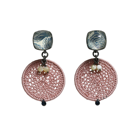 ピアス レース編み 水色 ピンク 絹 TAMARUSAN