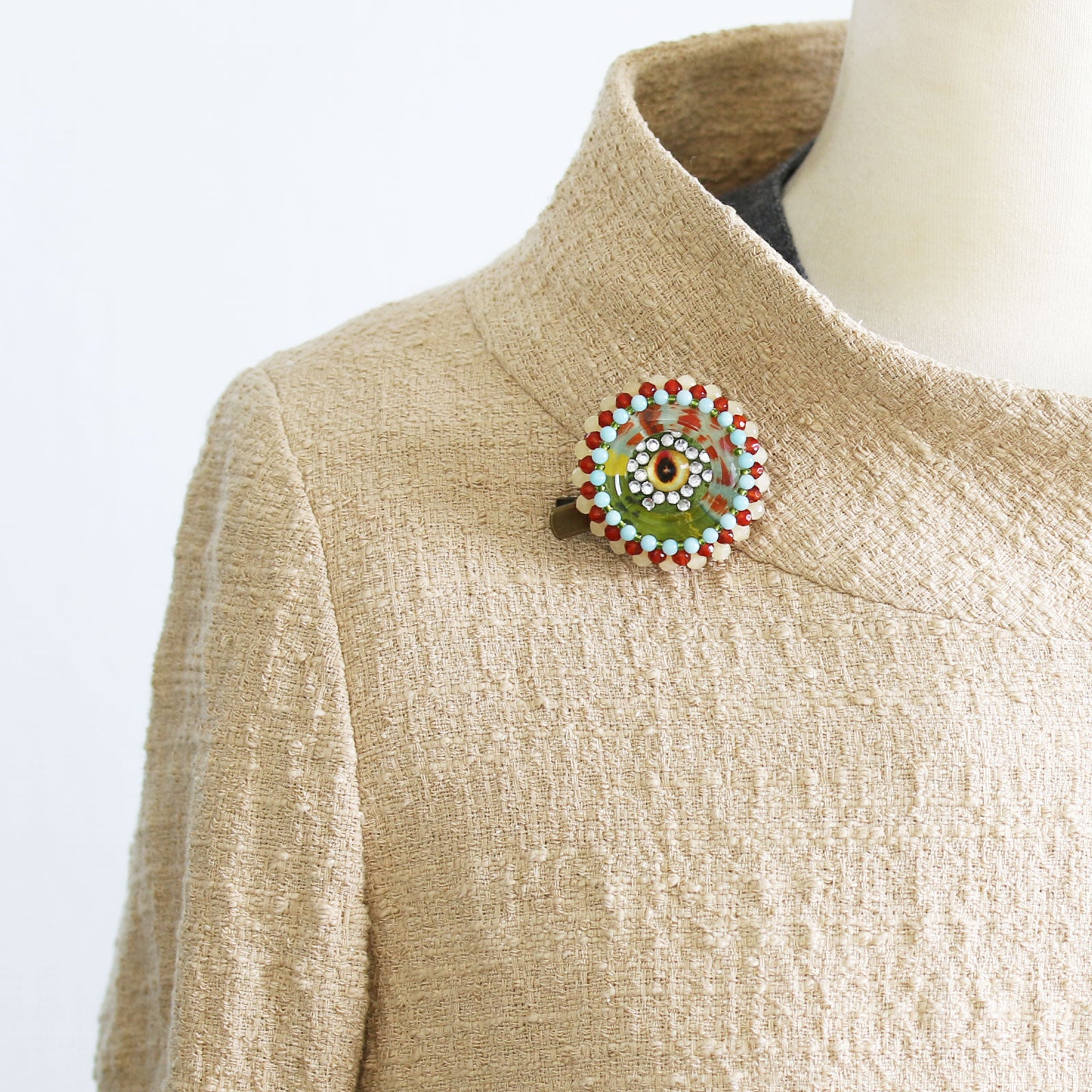 ブローチクリップ ビーズ織り 天然石 TAMARUSAN