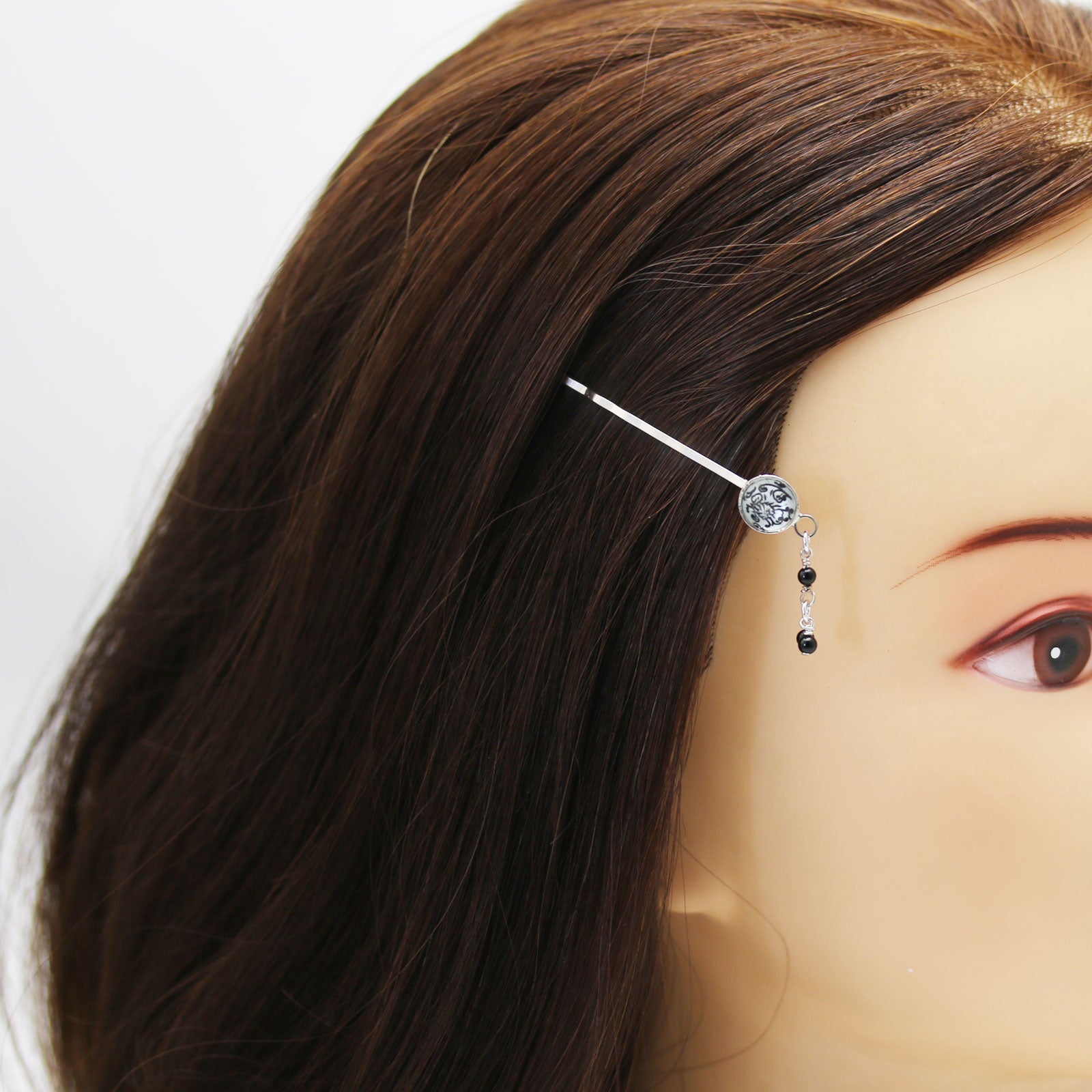 ヘアピン オニキス 唐草 白黒 かんざし風 TAMARUSAN