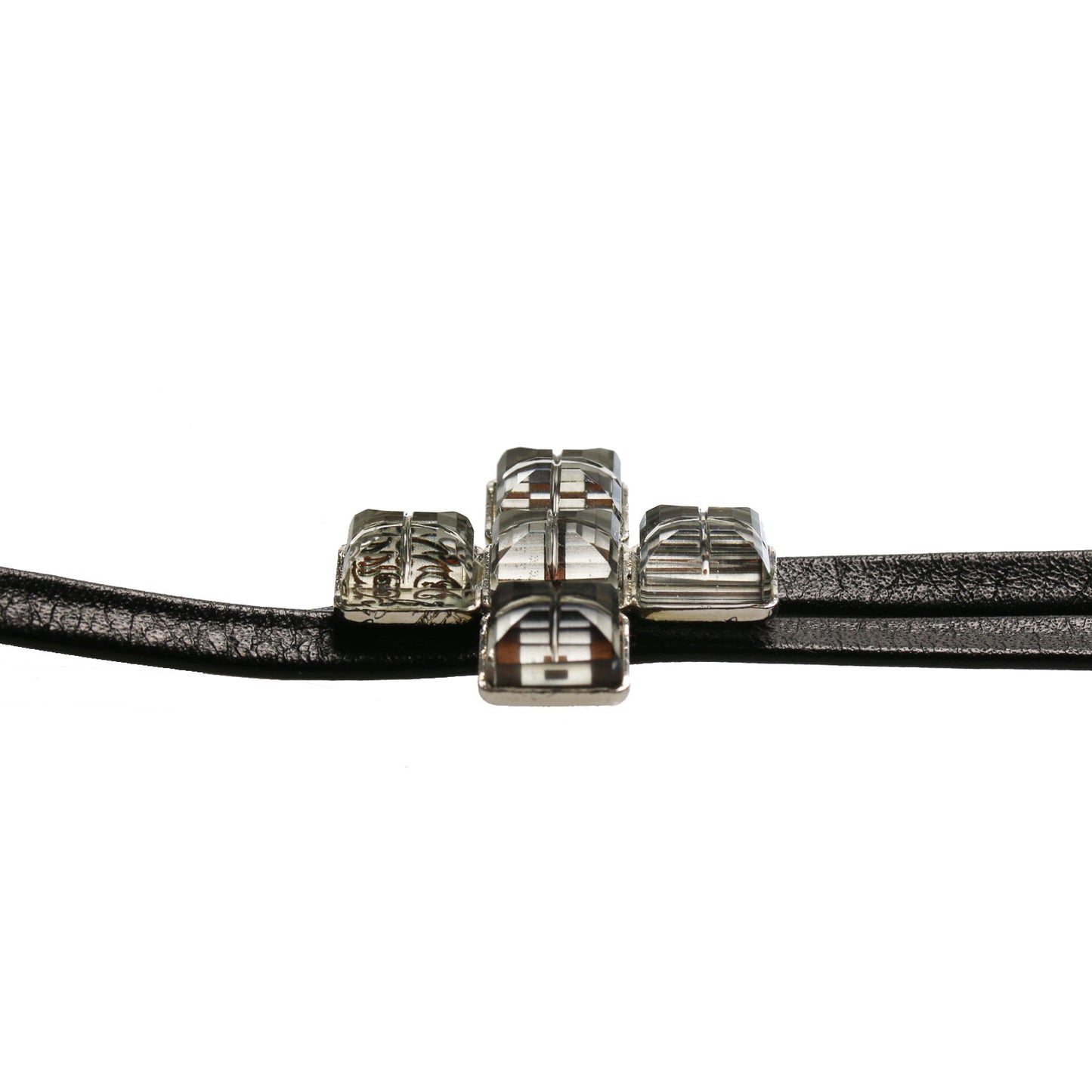 革紐ループタイ 白黒 十字 TAMARUSAN