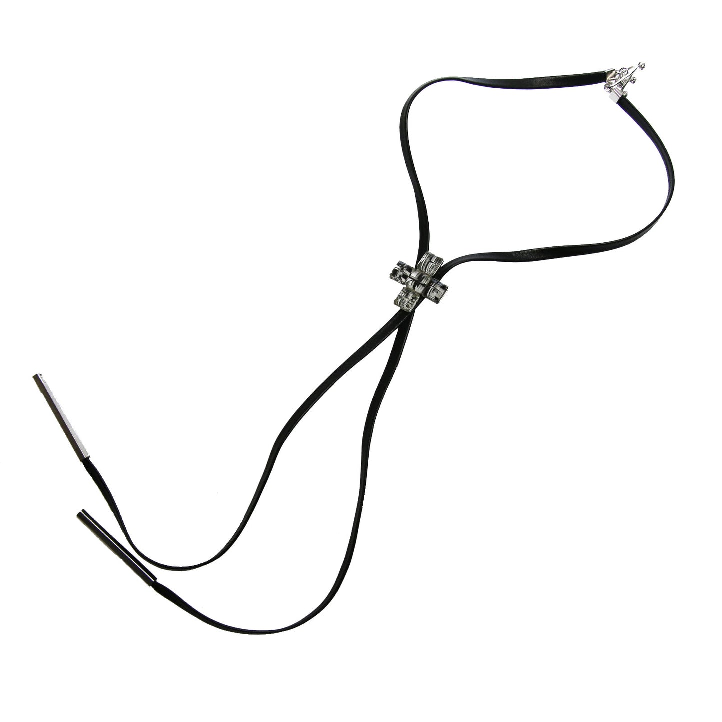 革紐ループタイ 白黒 十字 TAMARUSAN