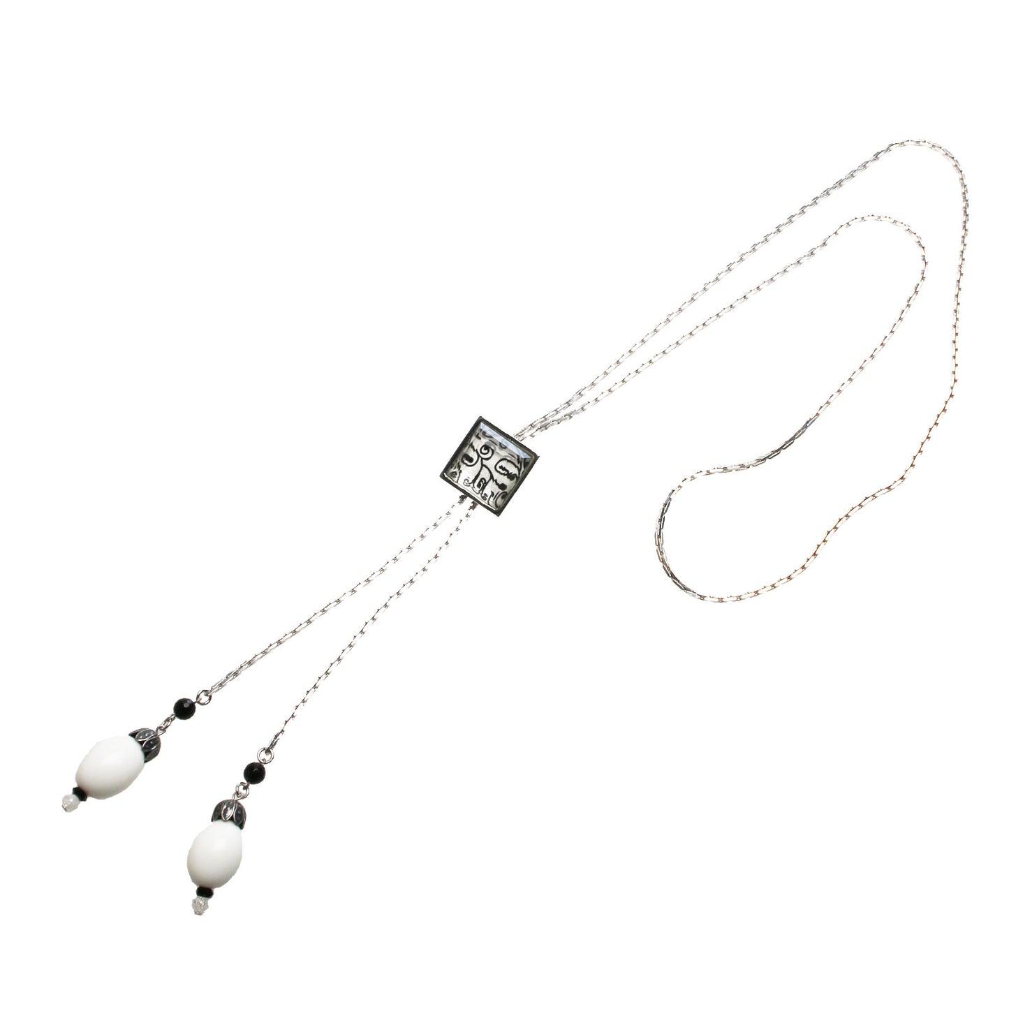 チェーンループタイ 白黒 四角 オニキス 男女兼用 TAMARUSAN