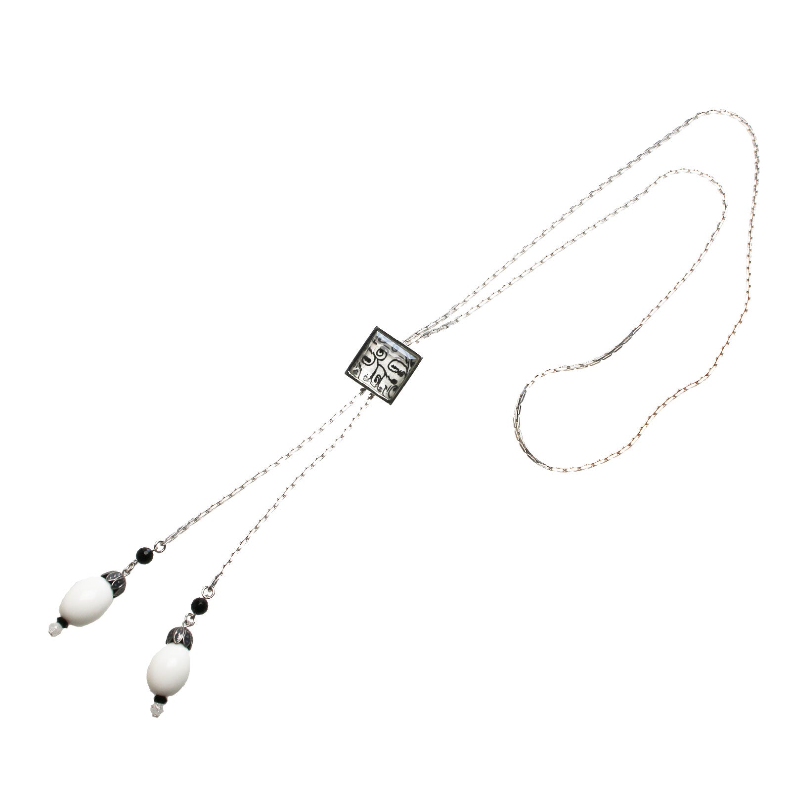 チェーンループタイ 白黒 四角 オニキス 男女兼用 TAMARUSAN