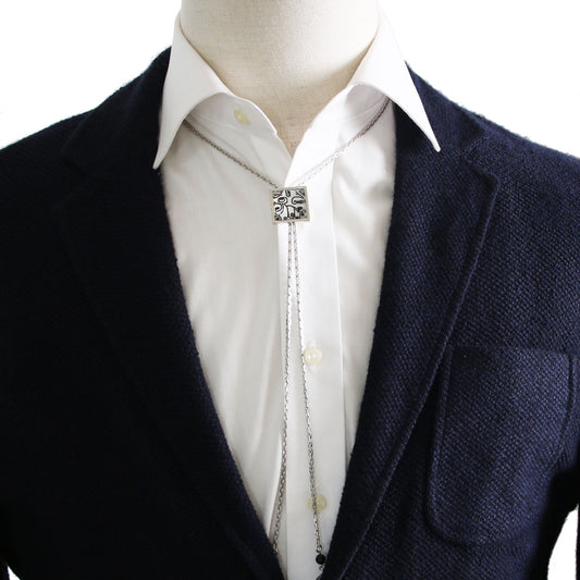 チェーンループタイ 白黒 四角 オニキス 男女兼用 TAMARUSAN