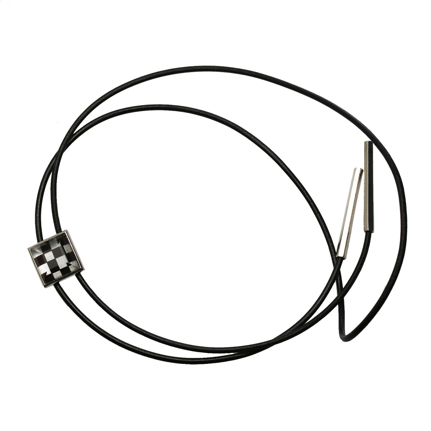 革紐ループタイ 市松 四角 白黒 TAMARUSAN