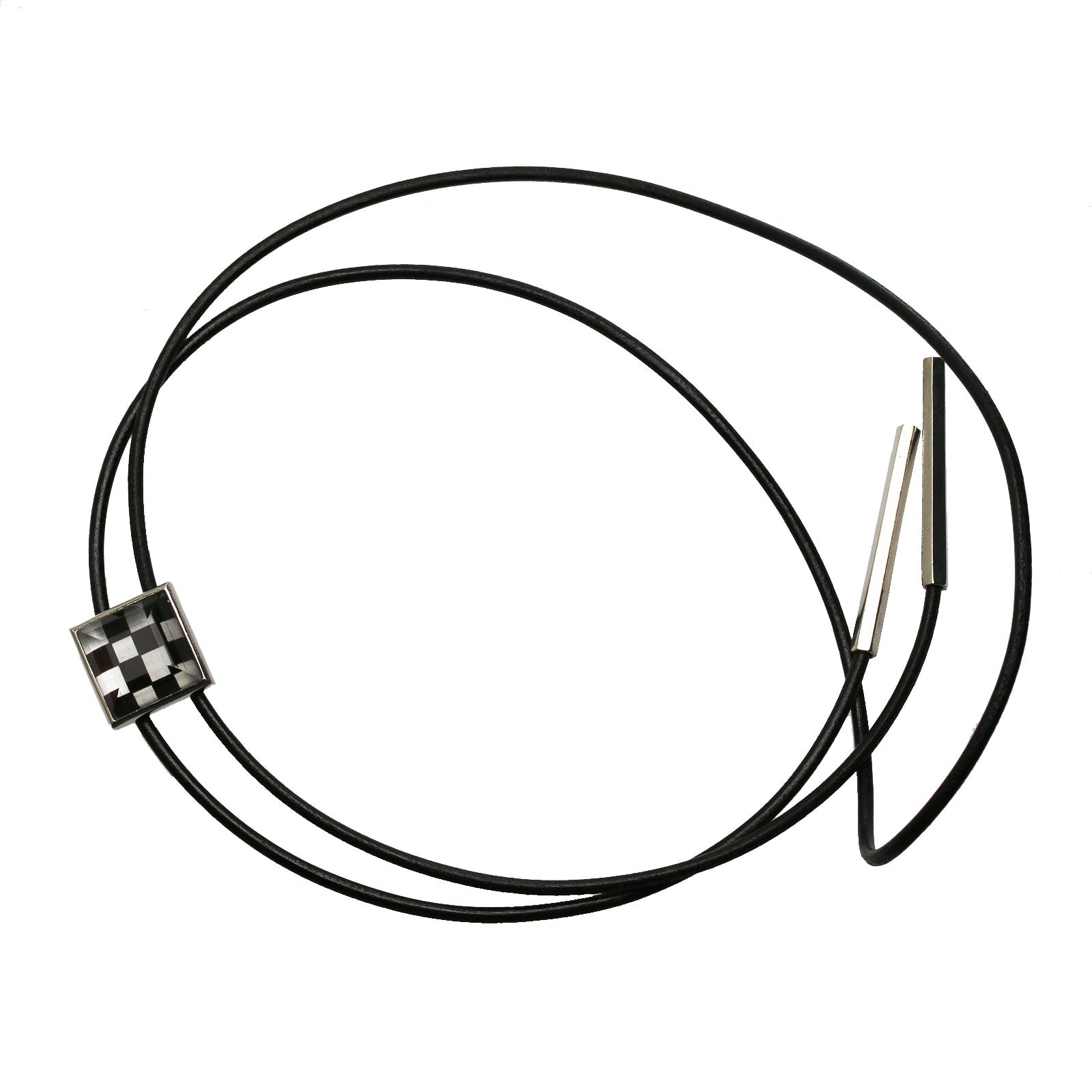 革紐ループタイ 市松 四角 白黒 TAMARUSAN