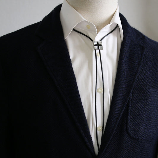 革紐ループタイ 白黒 クロス 十字 メンズ TAMARUSAN