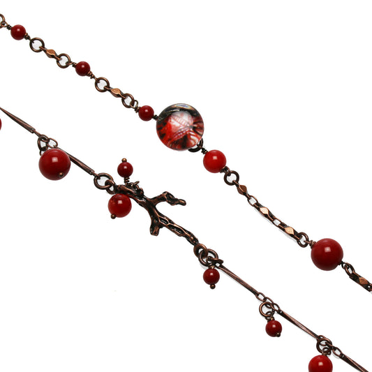 ネックレスにもなる眼鏡チェーン 珊瑚 赤 ユリ TAMARUSAN