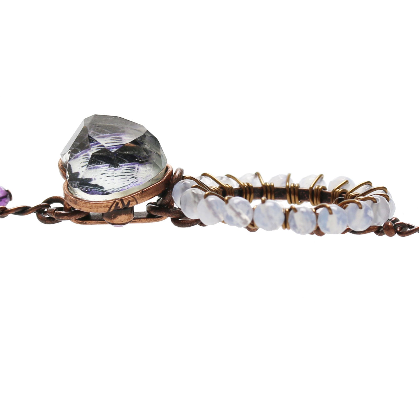 眼鏡チェーン 革紐 紫 アメジスト ハート TAMARUSAN