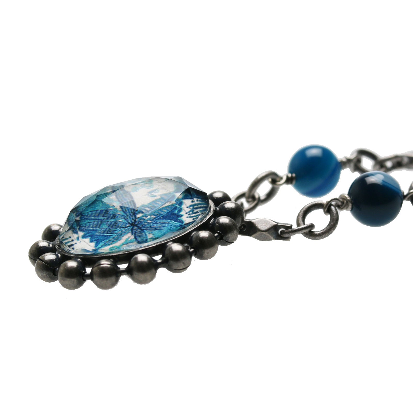 ネックレス ユリ 青 アゲート アンティーク風 TAMARUSAN