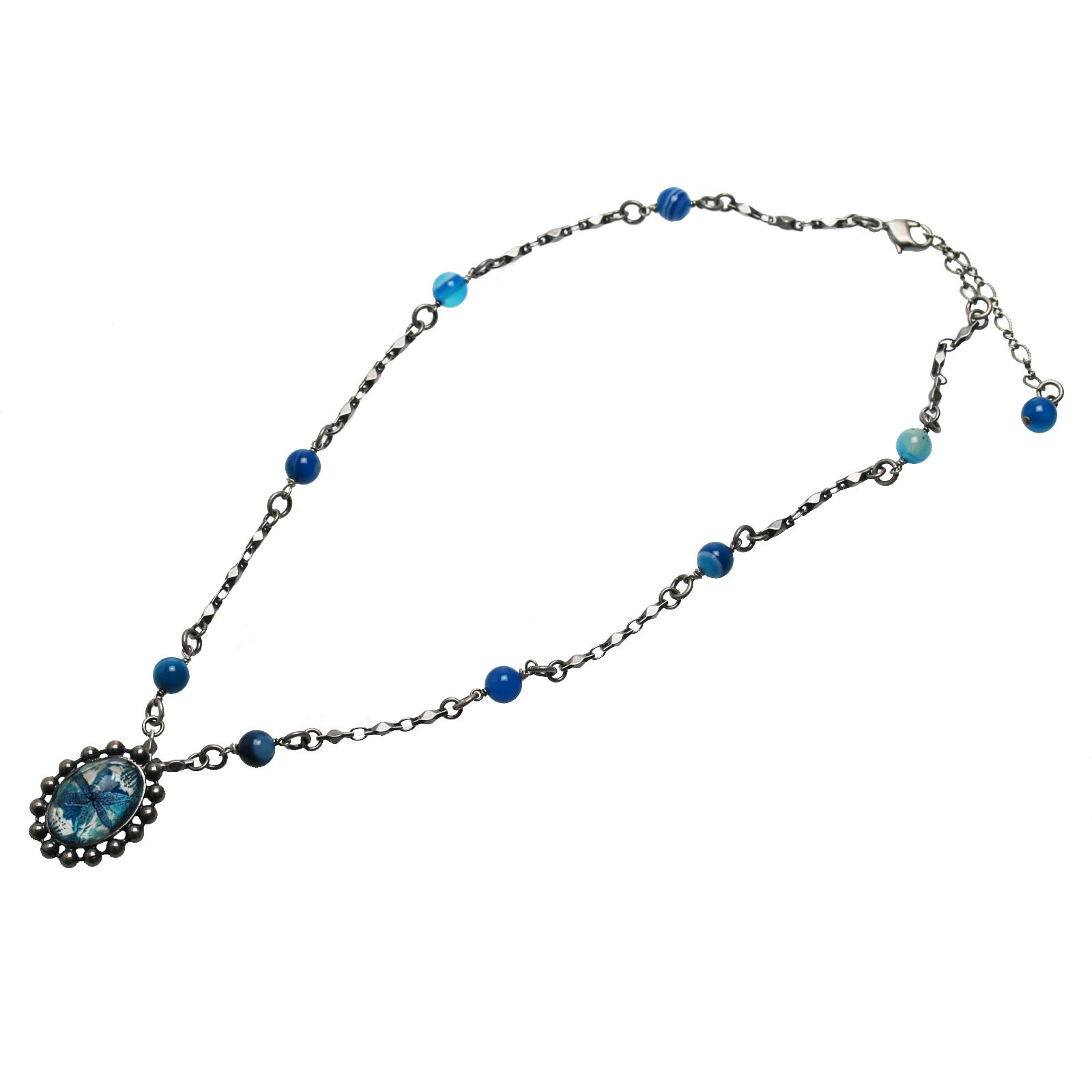 ネックレス ユリ 青 アゲート アンティーク風 TAMARUSAN