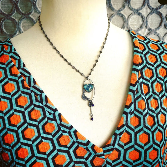 ネックレス 青 ユリ ハート 小鳥 TAMARUSAN