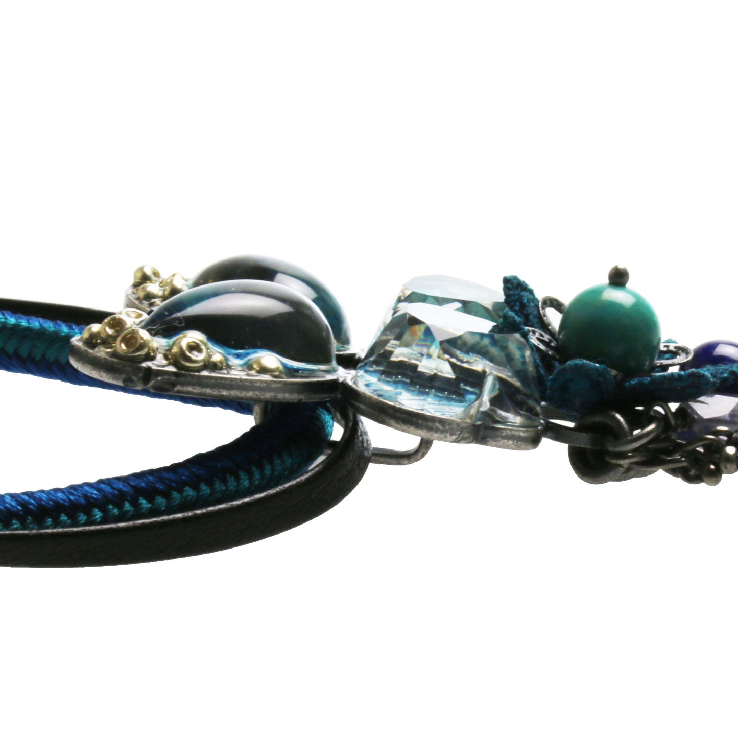 組紐チョーカー 蝶 青 正絹 革紐 2連 TAMARUSAN